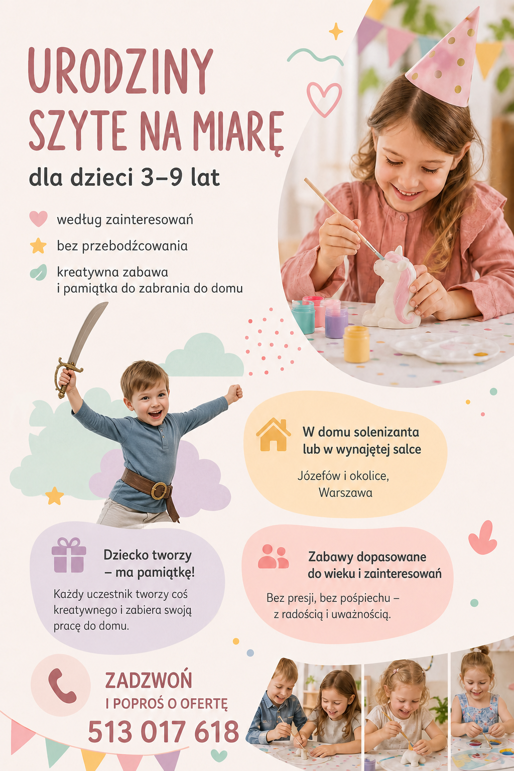 Oferta: urodziny szyte na miarę dla dzieci 3–9 lat
